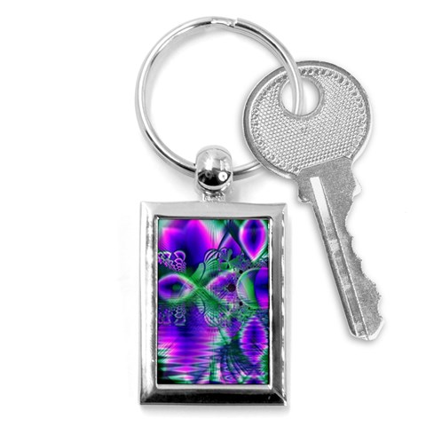 Evening Crystal Primrose, Abstract Night Flowers Key Chain (Rectangle) from ArtsNow.com Front