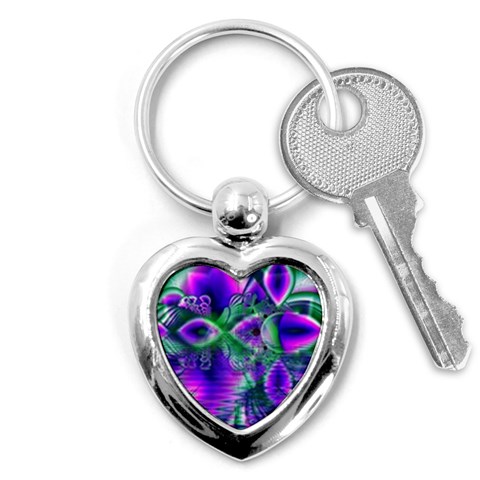 Evening Crystal Primrose, Abstract Night Flowers Key Chain (Heart) from ArtsNow.com Front