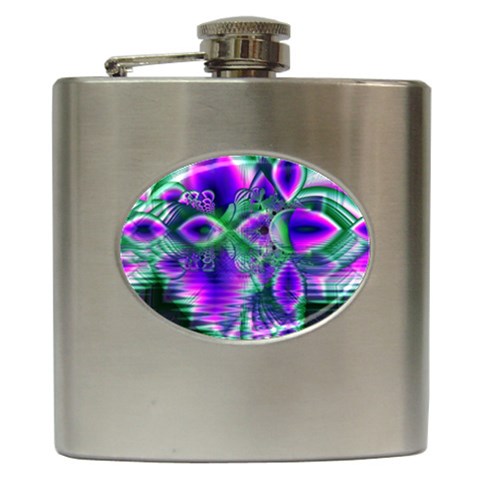 Evening Crystal Primrose, Abstract Night Flowers Hip Flask from ArtsNow.com Front