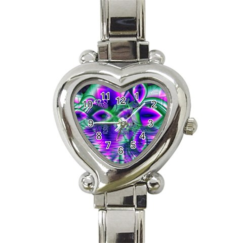 Evening Crystal Primrose, Abstract Night Flowers Heart Italian Charm Watch  from ArtsNow.com Front