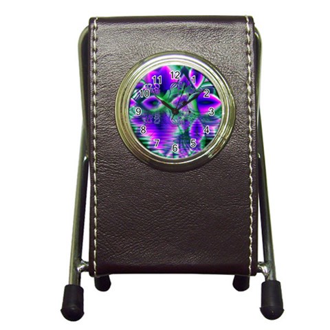 Evening Crystal Primrose, Abstract Night Flowers Stationery Holder Clock from ArtsNow.com Front