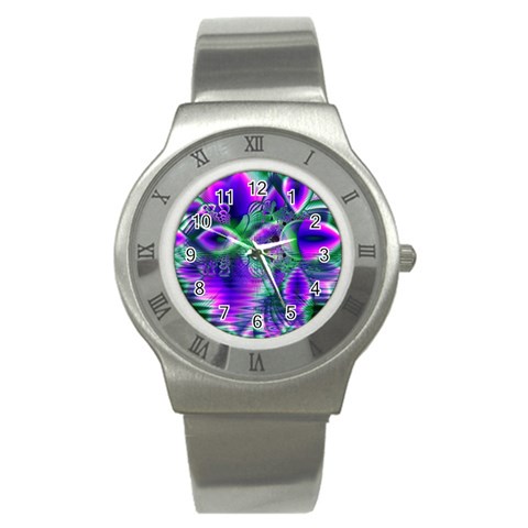 Evening Crystal Primrose, Abstract Night Flowers Stainless Steel Watch (Slim) from ArtsNow.com Front