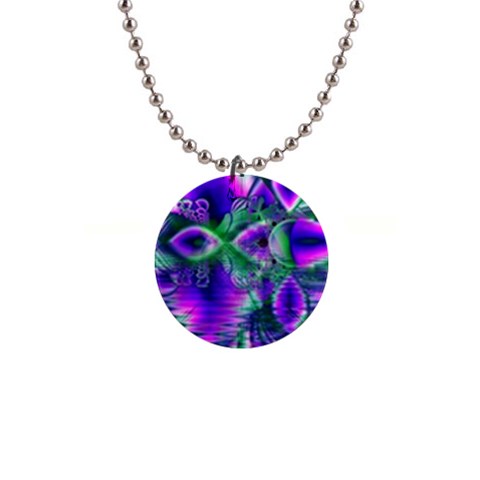 Evening Crystal Primrose, Abstract Night Flowers Button Necklace from ArtsNow.com Front