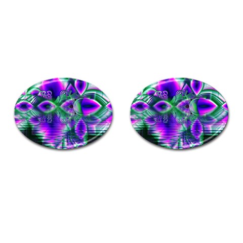 Evening Crystal Primrose, Abstract Night Flowers Cufflinks (Oval) from ArtsNow.com Front(Pair)