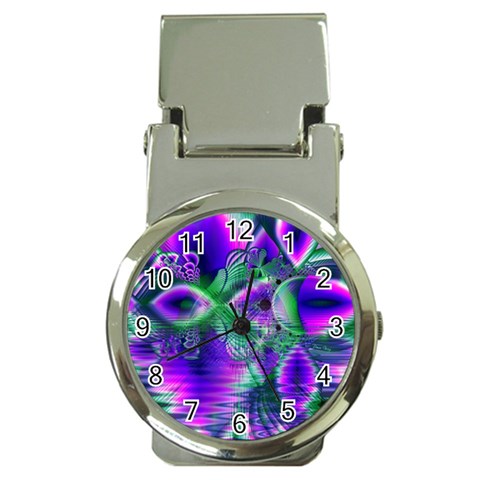 Evening Crystal Primrose, Abstract Night Flowers Money Clip with Watch from ArtsNow.com Front