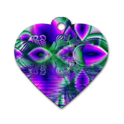 Evening Crystal Primrose, Abstract Night Flowers Dog Tag Heart (One Sided)  from ArtsNow.com Front