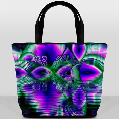 Evening Crystal Primrose, Abstract Night Flowers Bucket Handbag from ArtsNow.com Front