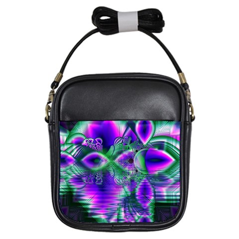 Evening Crystal Primrose, Abstract Night Flowers Girl s Sling Bag from ArtsNow.com Front