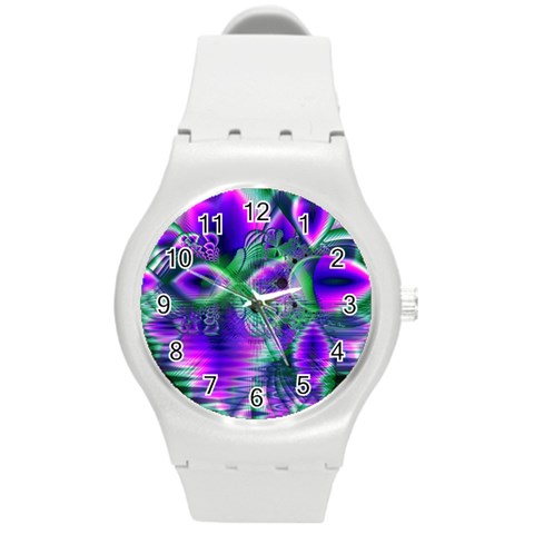 Evening Crystal Primrose, Abstract Night Flowers Plastic Sport Watch (Medium) from ArtsNow.com Front