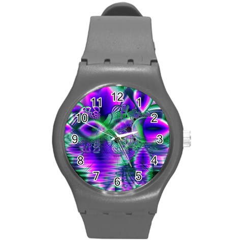 Evening Crystal Primrose, Abstract Night Flowers Plastic Sport Watch (Medium) from ArtsNow.com Front