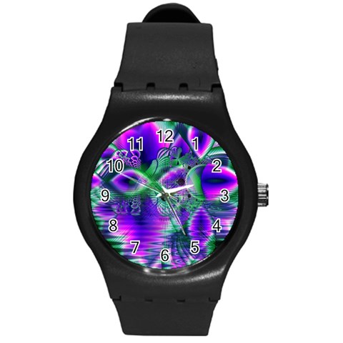 Evening Crystal Primrose, Abstract Night Flowers Plastic Sport Watch (Medium) from ArtsNow.com Front