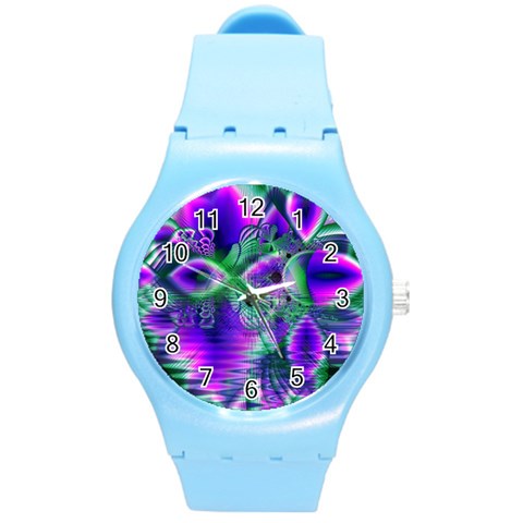 Evening Crystal Primrose, Abstract Night Flowers Plastic Sport Watch (Medium) from ArtsNow.com Front