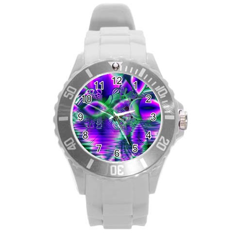 Evening Crystal Primrose, Abstract Night Flowers Plastic Sport Watch (Large) from ArtsNow.com Front