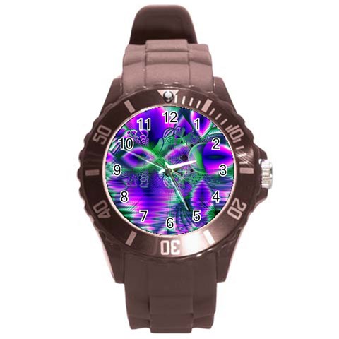 Evening Crystal Primrose, Abstract Night Flowers Plastic Sport Watch (Large) from ArtsNow.com Front