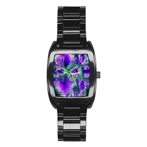 Evening Crystal Primrose, Abstract Night Flowers Stainless Steel Barrel Watch from ArtsNow.com Front