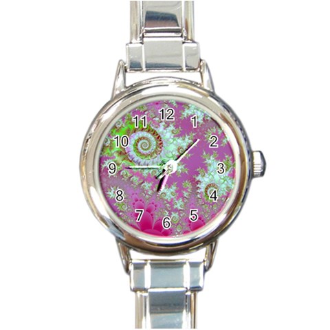 Raspberry Lime Surprise, Abstract Sea Garden  Round Italian Charm Watch from ArtsNow.com Front