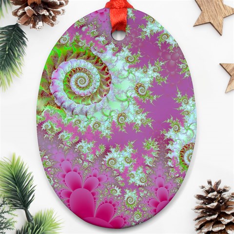 Raspberry Lime Surprise, Abstract Sea Garden  Oval Ornament from ArtsNow.com Front