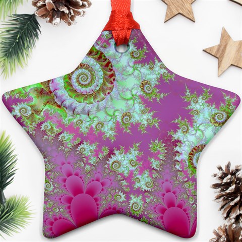 Raspberry Lime Surprise, Abstract Sea Garden  Star Ornament from ArtsNow.com Front