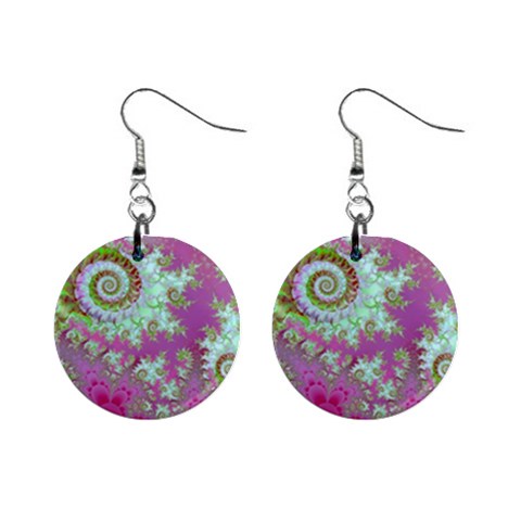 Raspberry Lime Surprise, Abstract Sea Garden  Mini Button Earrings from ArtsNow.com Front