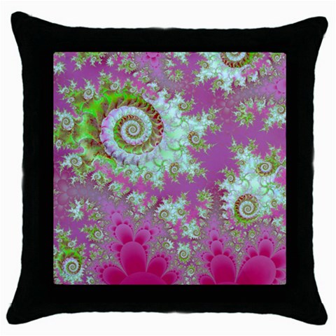 Raspberry Lime Surprise, Abstract Sea Garden  Black Throw Pillow Case from ArtsNow.com Front