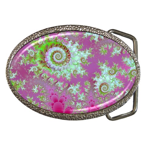 Raspberry Lime Surprise, Abstract Sea Garden  Belt Buckle (Oval) from ArtsNow.com Front