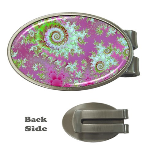 Raspberry Lime Surprise, Abstract Sea Garden  Money Clip (Oval) from ArtsNow.com Front