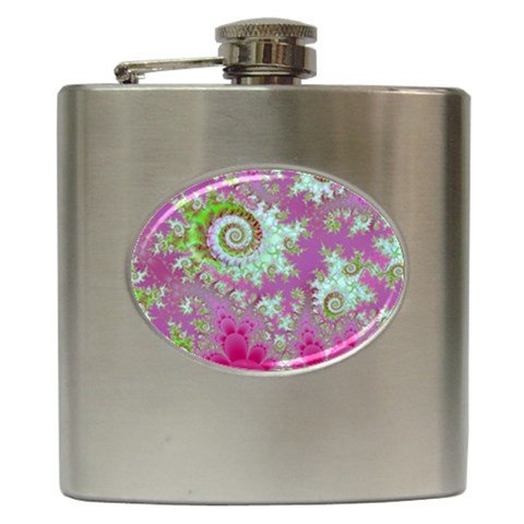 Raspberry Lime Surprise, Abstract Sea Garden  Hip Flask from ArtsNow.com Front