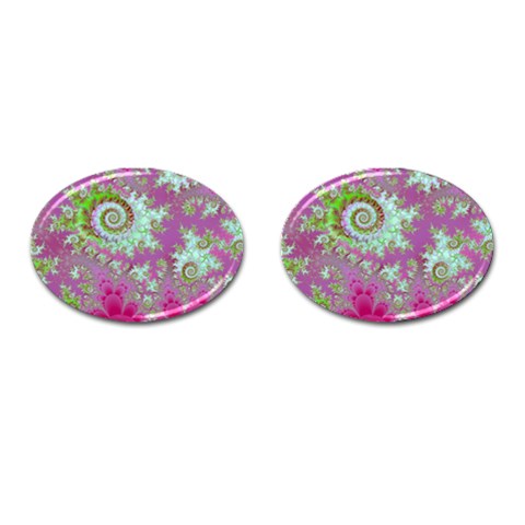 Raspberry Lime Surprise, Abstract Sea Garden  Cufflinks (Oval) from ArtsNow.com Front(Pair)