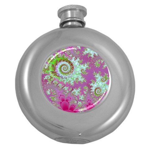 Raspberry Lime Surprise, Abstract Sea Garden  Hip Flask (Round) from ArtsNow.com Front