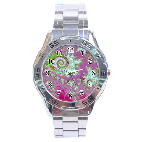 Raspberry Lime Surprise, Abstract Sea Garden  Stainless Steel Watch from ArtsNow.com Front