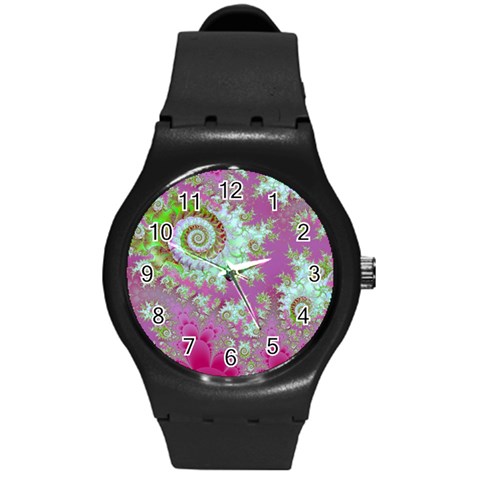 Raspberry Lime Surprise, Abstract Sea Garden  Plastic Sport Watch (Medium) from ArtsNow.com Front