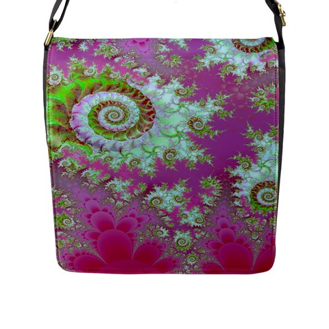 Raspberry Lime Surprise, Abstract Sea Garden  Flap Closure Messenger Bag (Large) from ArtsNow.com Front