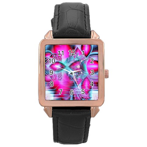 Ruby Red Crystal Palace, Abstract Jewels Rose Gold Leather Watch  from ArtsNow.com Front