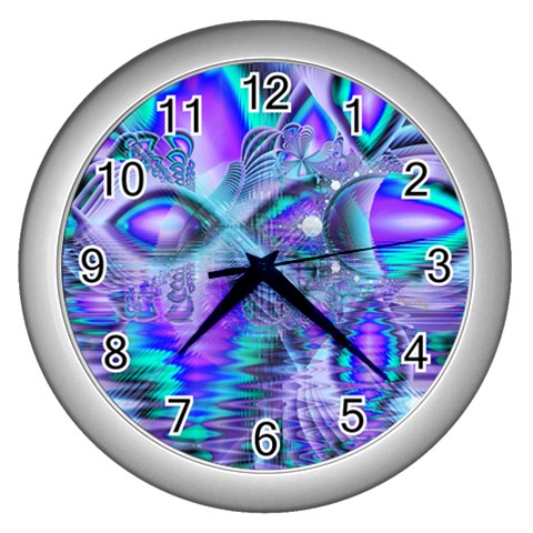 Peacock Crystal Palace Of Dreams, Abstract Wall Clock (Silver) from ArtsNow.com Front