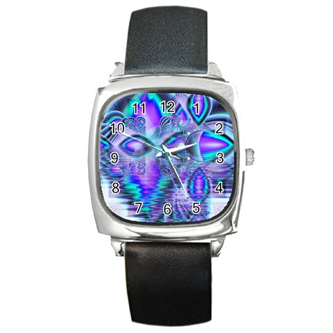 Peacock Crystal Palace Of Dreams, Abstract Square Leather Watch from ArtsNow.com Front