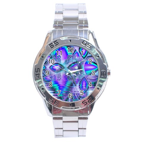 Peacock Crystal Palace Of Dreams, Abstract Stainless Steel Watch from ArtsNow.com Front