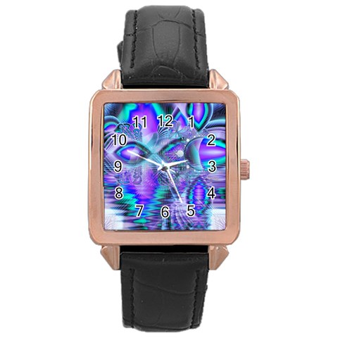 Peacock Crystal Palace Of Dreams, Abstract Rose Gold Leather Watch  from ArtsNow.com Front