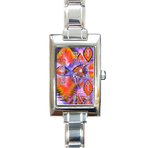 Crystal Star Dance, Abstract Purple Orange Rectangular Italian Charm Watch from ArtsNow.com Front