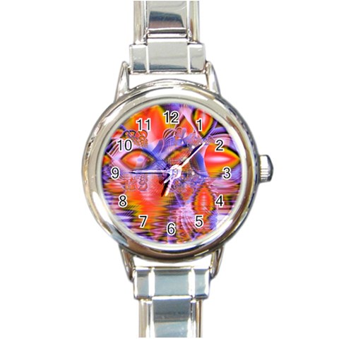 Crystal Star Dance, Abstract Purple Orange Round Italian Charm Watch from ArtsNow.com Front