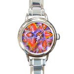 Crystal Star Dance, Abstract Purple Orange Round Italian Charm Watch