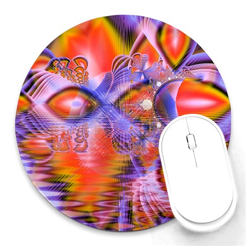 Crystal Star Dance, Abstract Purple Orange 8  Mouse Pad (Round) from ArtsNow.com Front