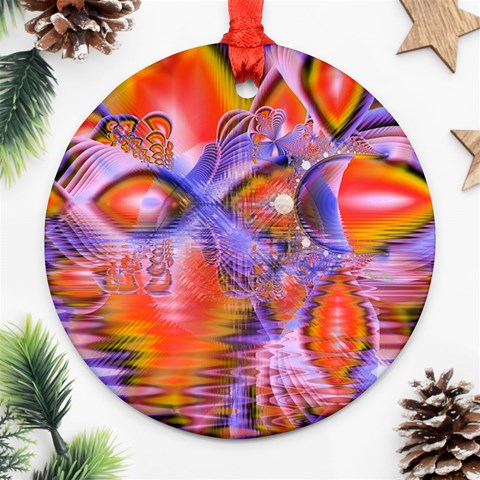 Crystal Star Dance, Abstract Purple Orange Round Ornament from ArtsNow.com Front