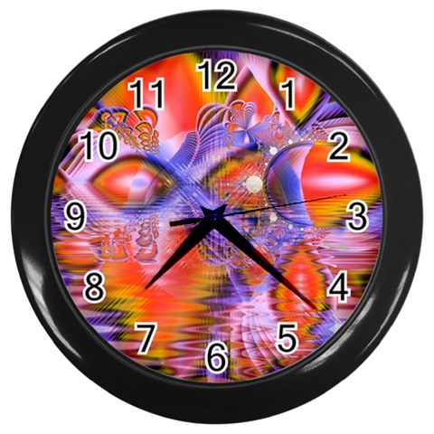 Crystal Star Dance, Abstract Purple Orange Wall Clock (Black) from ArtsNow.com Front