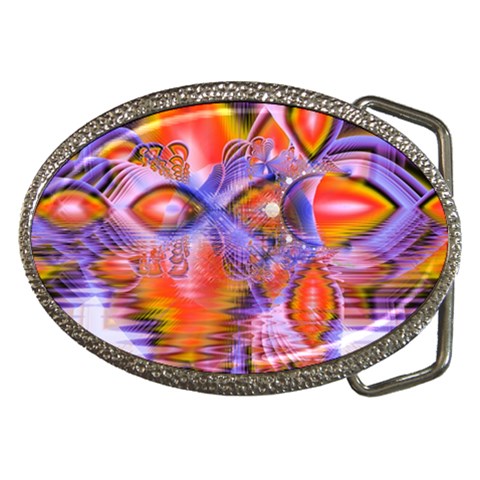 Crystal Star Dance, Abstract Purple Orange Belt Buckle (Oval) from ArtsNow.com Front