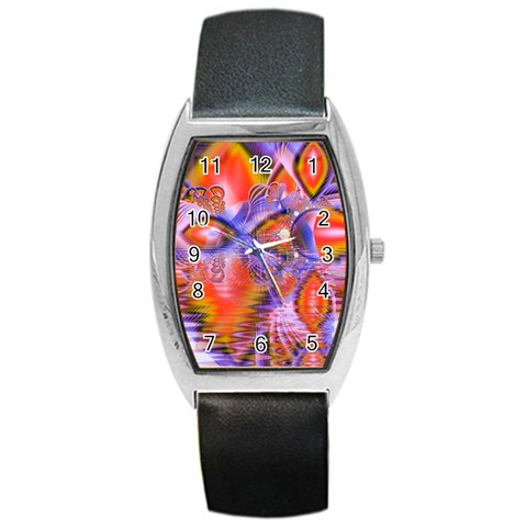 Crystal Star Dance, Abstract Purple Orange Tonneau Leather Watch from ArtsNow.com Front