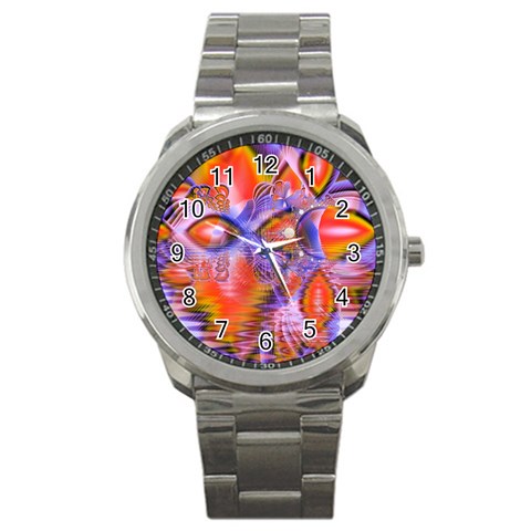 Crystal Star Dance, Abstract Purple Orange Sport Metal Watch from ArtsNow.com Front