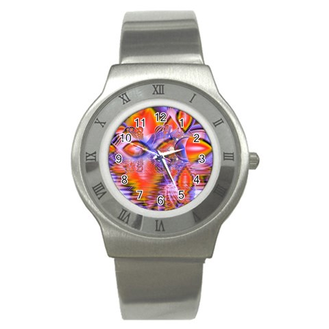 Crystal Star Dance, Abstract Purple Orange Stainless Steel Watch (Slim) from ArtsNow.com Front