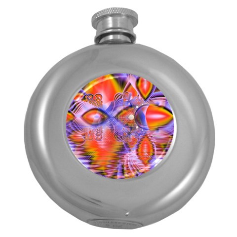 Crystal Star Dance, Abstract Purple Orange Hip Flask (Round) from ArtsNow.com Front