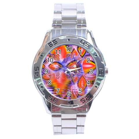 Crystal Star Dance, Abstract Purple Orange Stainless Steel Watch from ArtsNow.com Front