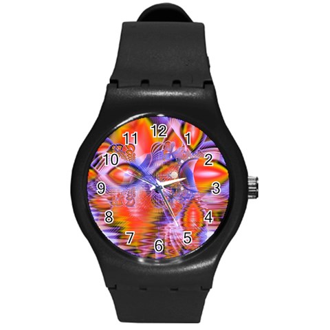 Crystal Star Dance, Abstract Purple Orange Plastic Sport Watch (Medium) from ArtsNow.com Front